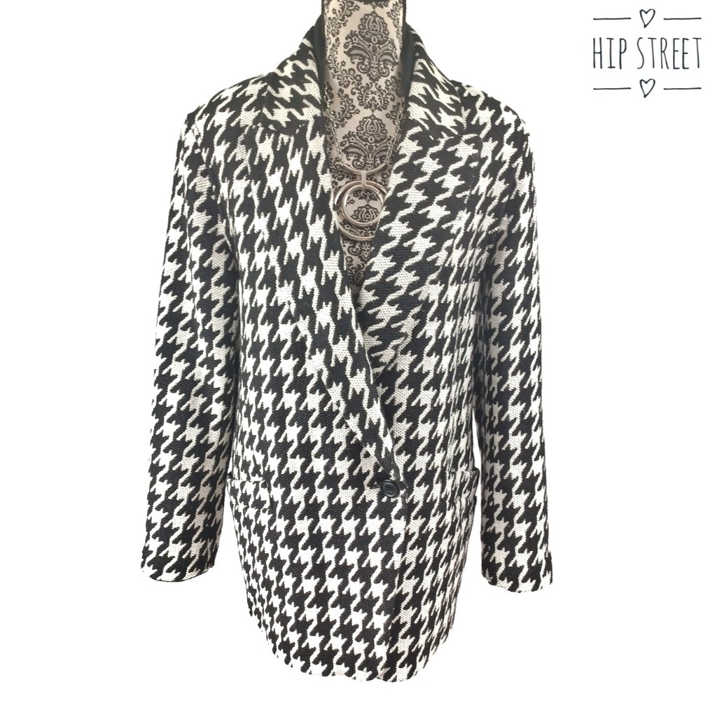 Theory Danvey Houndstooth Wool Blend One Button Coat M